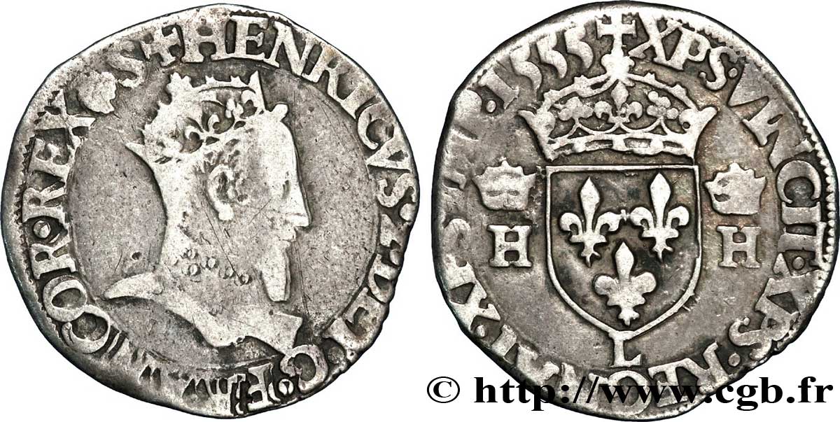 HENRY II Demi-teston à la tête couronnée 1555 Bayonne q.BB