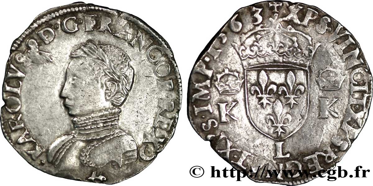 CHARLES IX Teston, 4e type 1563 Bayonne XF