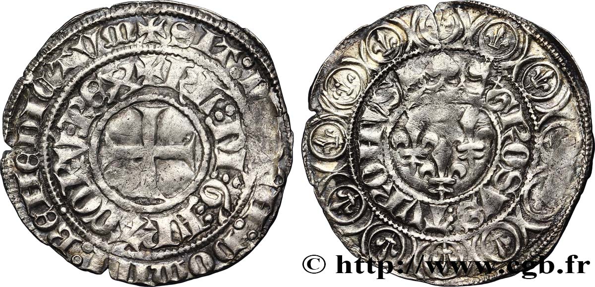 CHARLES VI LE FOU OU LE BIEN AIMÉ Gros aux lis sous une couronne ou grosus turonus n.d. Tournai TB+