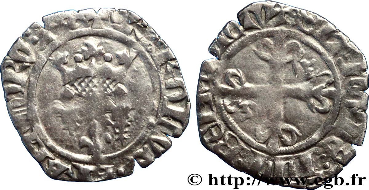 DAUPHIN CHARLES, RÉGENT - MONNAYAGE AU NOM DE CHARLES VI Gros dit &nbsp;florette&nbsp; n.d. Poitiers TB
