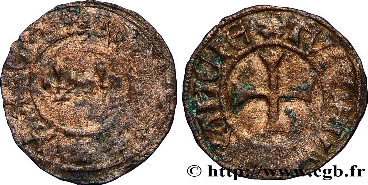 CHARLES VII  THE WELL SERVED  Denier tournois n.d. Troyes RC/BC