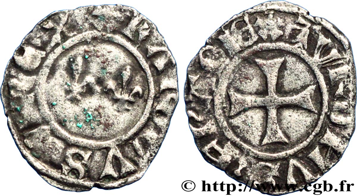 CHARLES VII  THE WELL SERVED  Denier tournois n.d. Troyes VF/XF