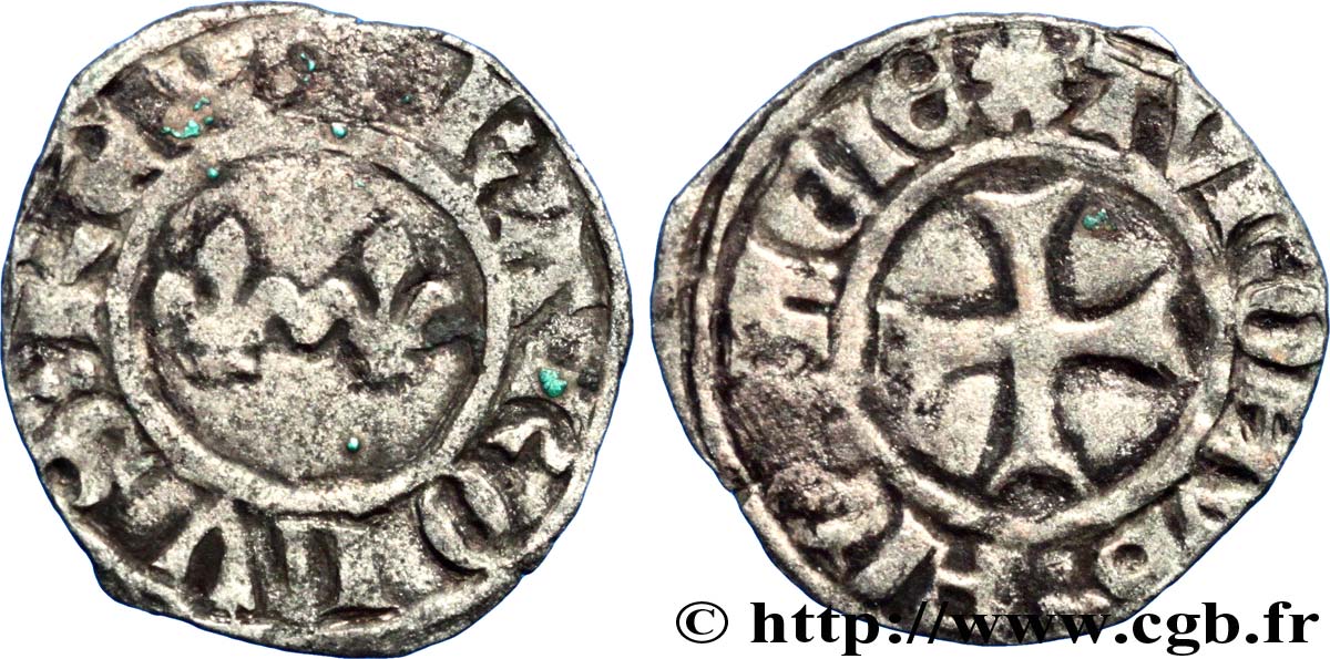 CHARLES VII  THE WELL SERVED  Denier tournois n.d. Troyes fSS/SS