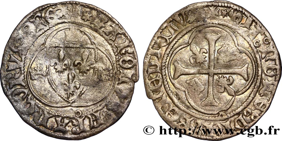 CHARLES VIII Blanc à la couronne n.d. La Rochelle TB+