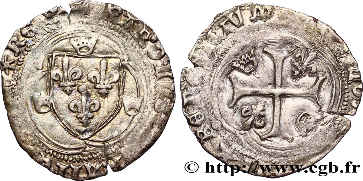 CHARLES VII LE VICTORIEUX Blanc à la couronne n.d. Lyon TB+