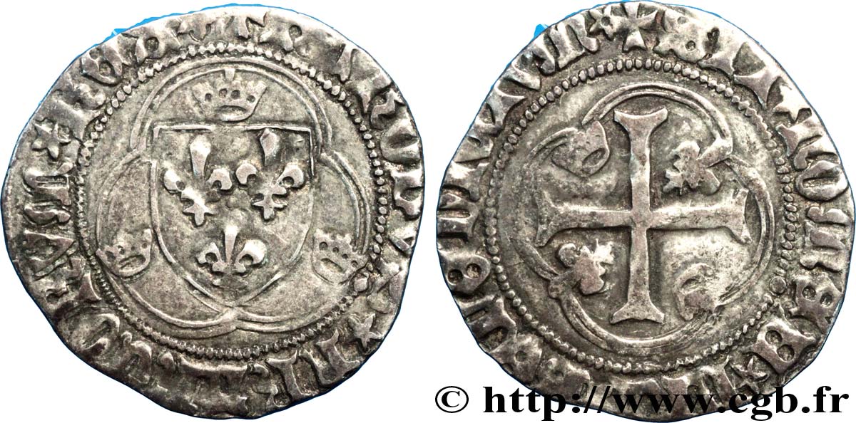CHARLES VII LE VICTORIEUX Blanc à la couronne n.d. Angers TB+