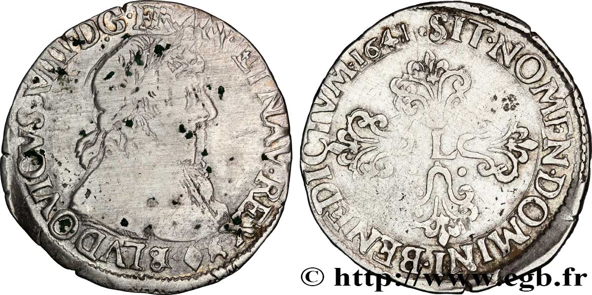 LOUIS XIII  Demi-franc buste lauré au grand col rabattu 1641 Aix-en-Provence VF