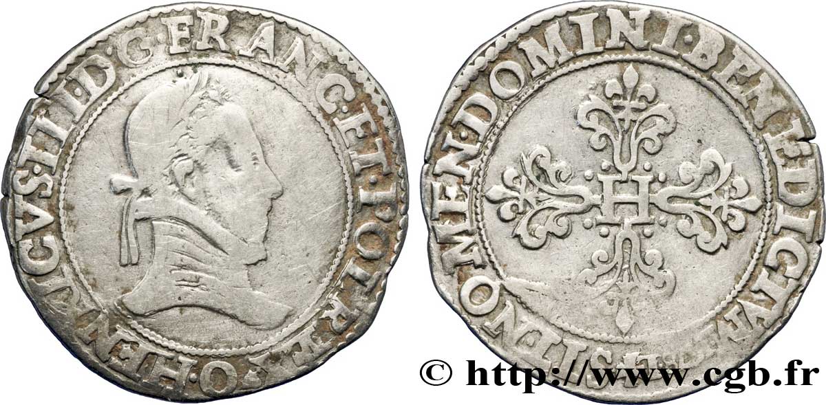 HENRI III Franc au col plat 1578 Riom TB