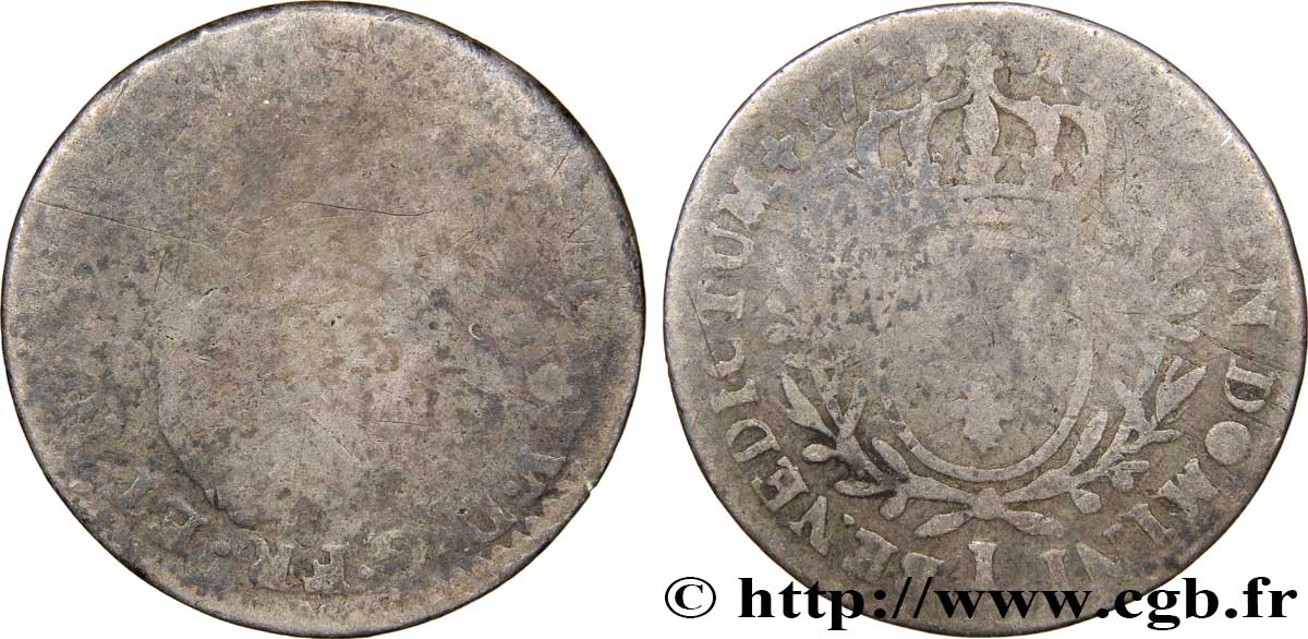 LOUIS XV DIT LE BIEN AIMÉ Dixième d’écu aux branches d’olivier, buste habillé 1729 Limoges B