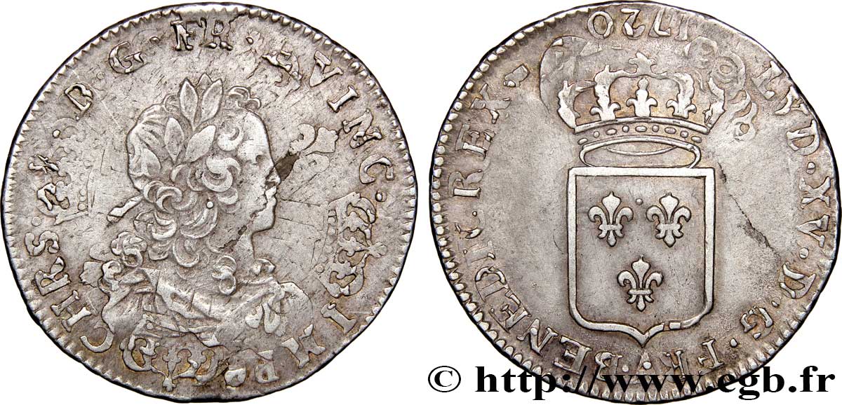 LOUIS XV DIT LE BIEN AIMÉ Tiers d&nbsp;écu de France n.d. Paris TTB+