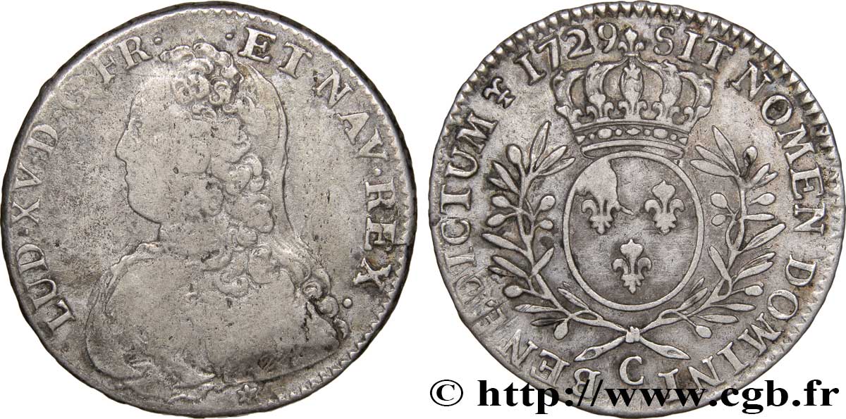 LOUIS XV DIT LE BIEN AIMÉ Demi-écu aux branches d olivier, buste habillé 1729 Caen TB/TB+