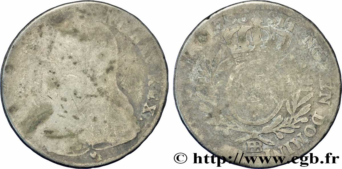 LOUIS XV DIT LE BIEN AIMÉ Demi-écu aux branches d&nbsp;olivier, buste habillé 1726 Strasbourg AB/B