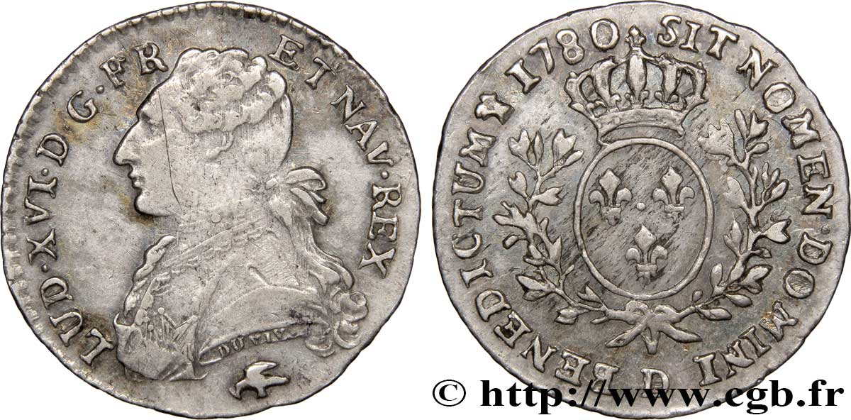 LOUIS XVI Dixième d écu aux branches d olivier 1780 Lyon MBC