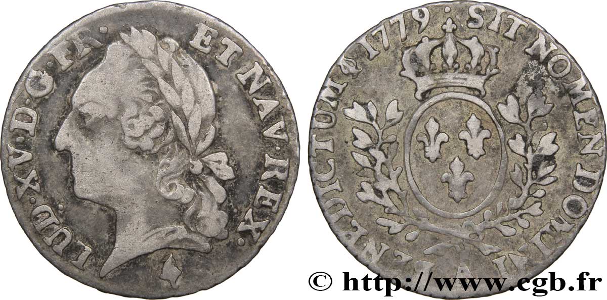 LOUIS XVI Vingtième d écu aux branches d olivier, buste lauré 1779 Paris BC