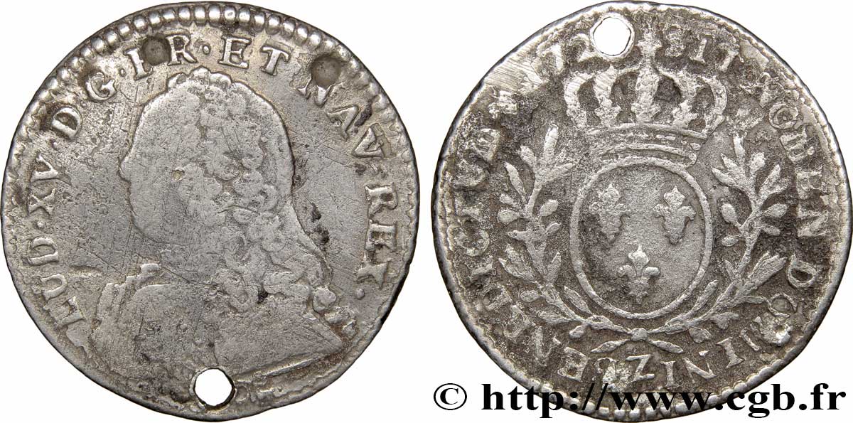 LOUIS XV DIT LE BIEN AIMÉ Dixième d&nbsp;écu dit &nbsp;aux branches d&nbsp;olivier&nbsp; n.d. Grenoble TB