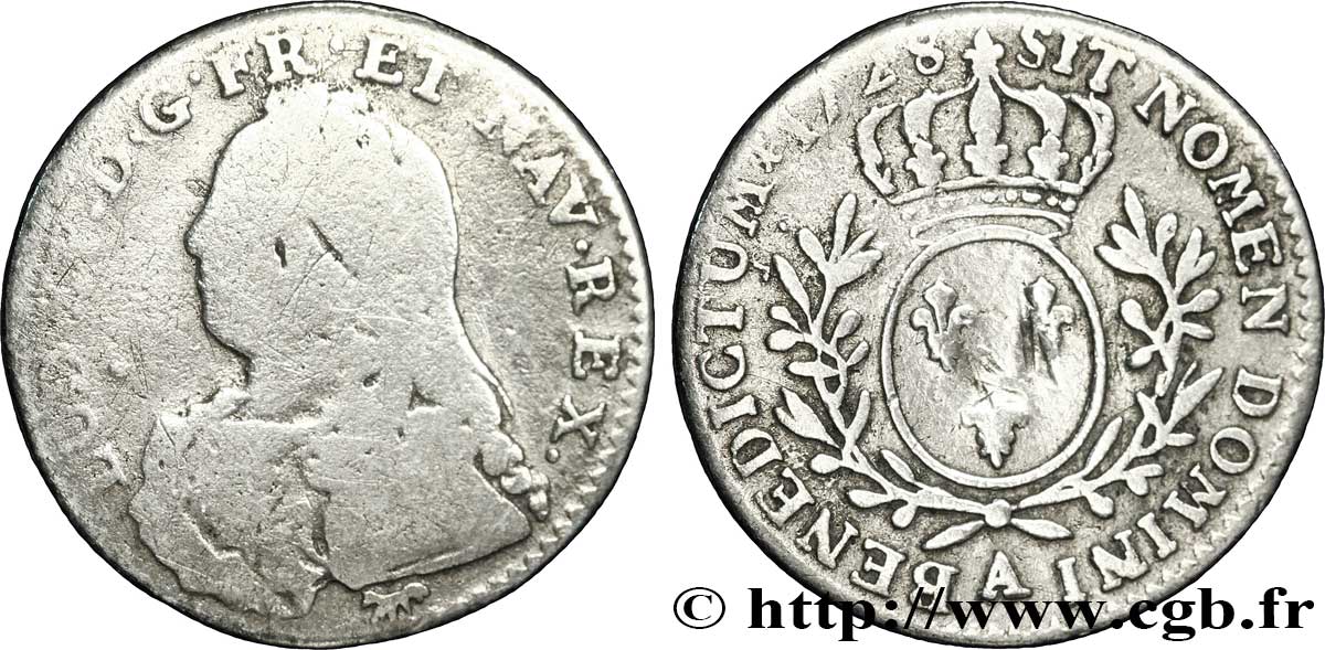LOUIS XV DIT LE BIEN AIMÉ Dixième d’écu aux branches d’olivier, buste habillé 1728 Paris B