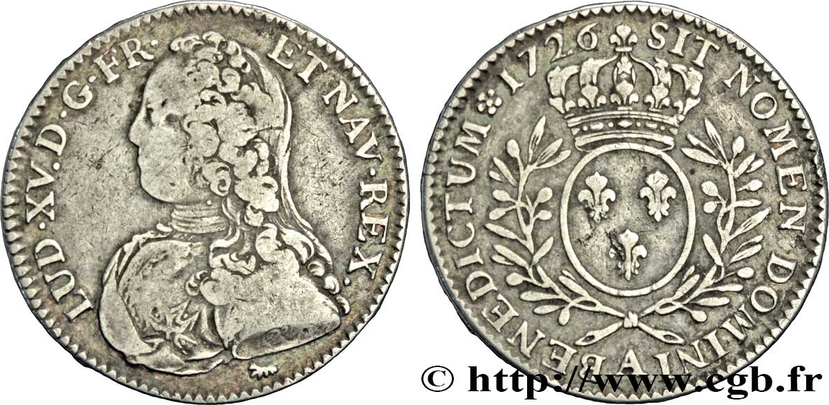LOUIS XV DIT LE BIEN AIMÉ Demi-écu aux branches d&nbsp;olivier, buste habillé 1726 Paris TB+