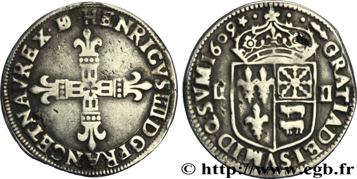 HENRY IV Quart d écu de Béarn 1609 Pau fVZ