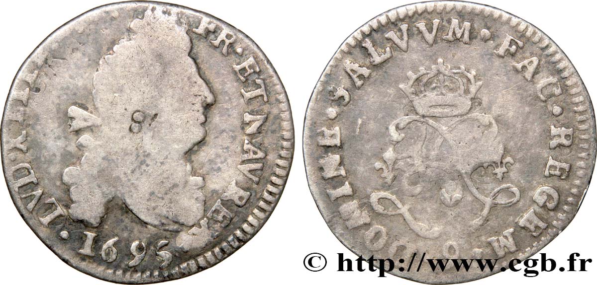 LOUIS XIV LE GRAND OU LE ROI SOLEIL Quatre sols aux deux L 1695 Rennes B+/TB