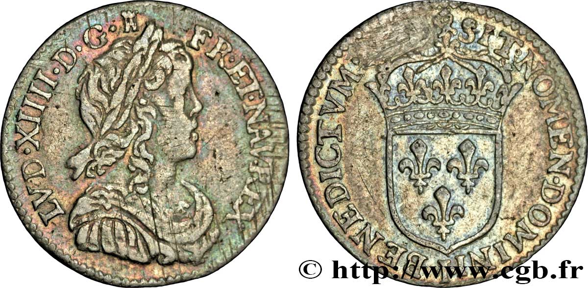 LOUIS XIV LE GRAND OU LE ROI SOLEIL Douzième d&nbsp;écu, portrait à la mèche longue n.d. Limoges TB+