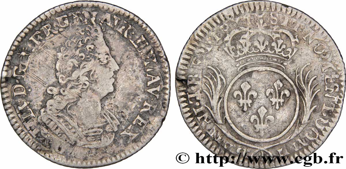 LOUIS XIV LE GRAND OU LE ROI SOLEIL Douzième d&nbsp;écu aux palmes n.d. s.l. TTB