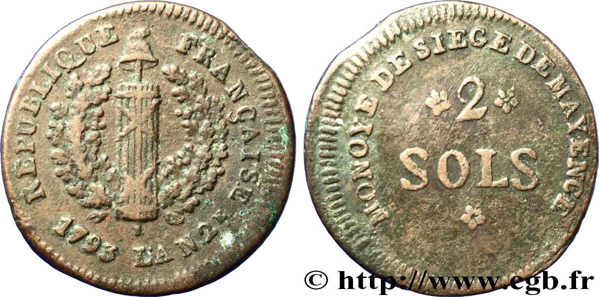 SIÈGE DE MAYENCE 2 sols 1793 Mayence TB+