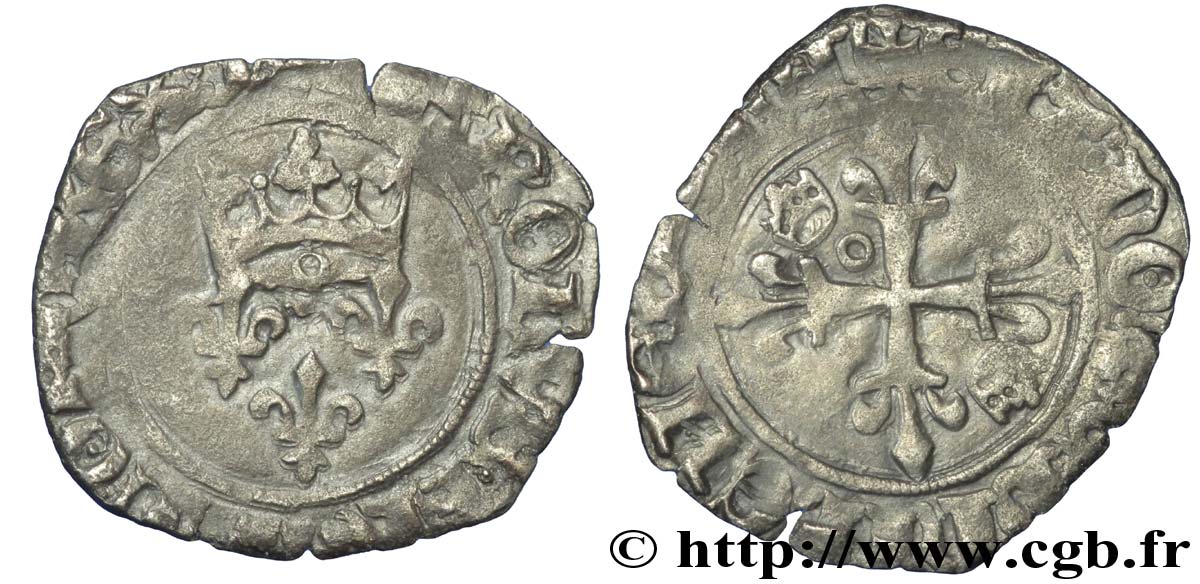 HEIR APPARENT, CHARLES, REGENCY - COINAGE IN THE NAME OF CHARLES VI Gros dit  florette  n.d. Loches VF