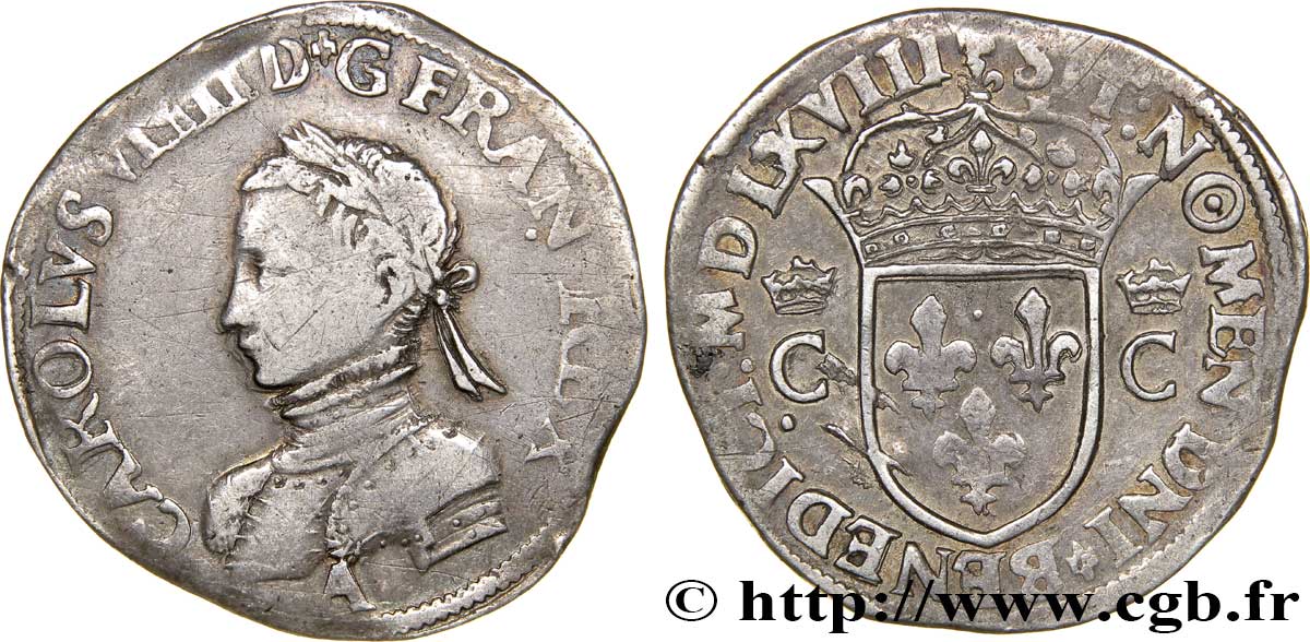 CHARLES IX Teston, 2e type 1568 Paris MBC