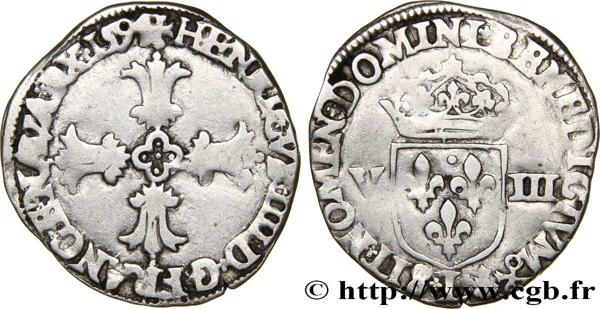 HENRI IV LE GRAND Huitième d&nbsp;écu, croix feuillue de face 1594 Bayonne TB