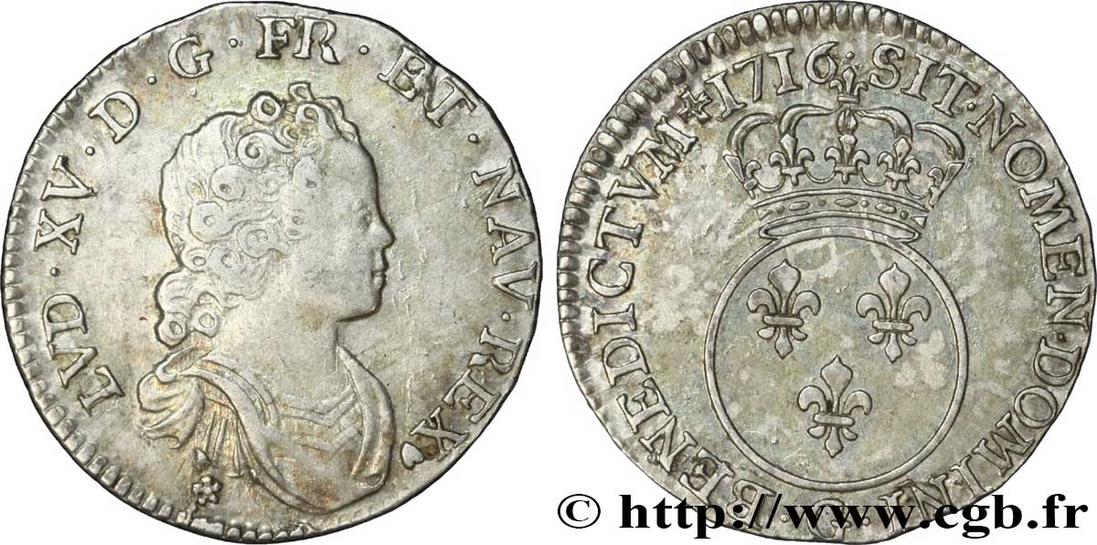 LOUIS XV THE BELOVED Dixième d écu dit  vertugadin  1716 Poitiers AU/AU