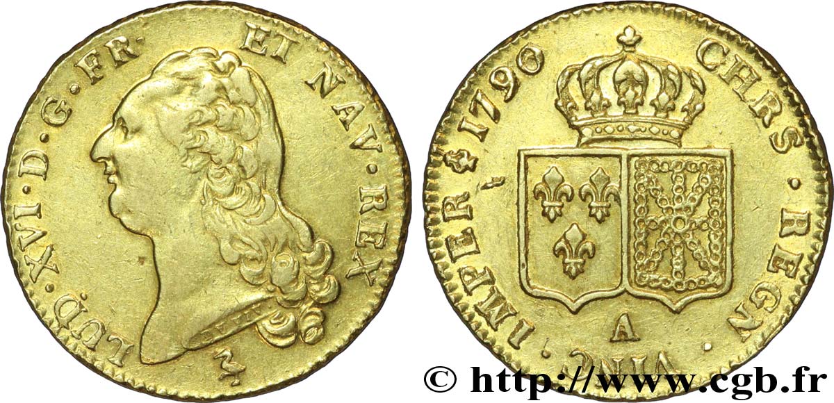 LOUIS XVI Double louis d’or aux écus accolés 1790 Paris TTB