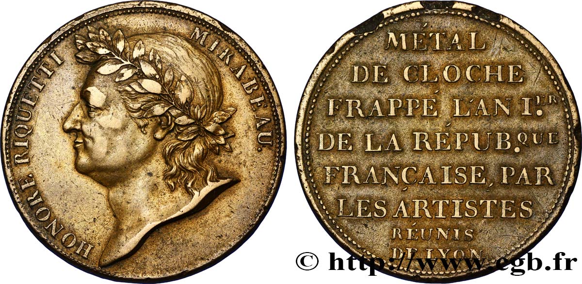 CONFIANCE (MONNAIES DE...) Essai de Galle à l effigie de Mirabeau 1792 Lyon TTB