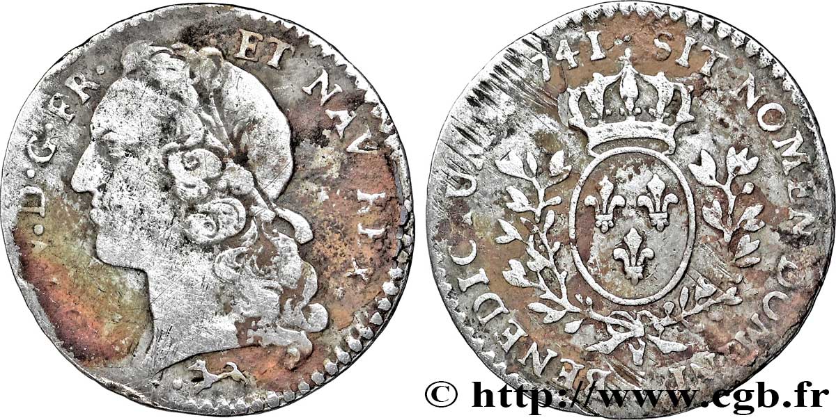 LOUIS XV DIT LE BIEN AIMÉ Vingtième d&nbsp;écu aux branches d’olivier, tête ceinte d’un bandeau 1741 Bayonne TB