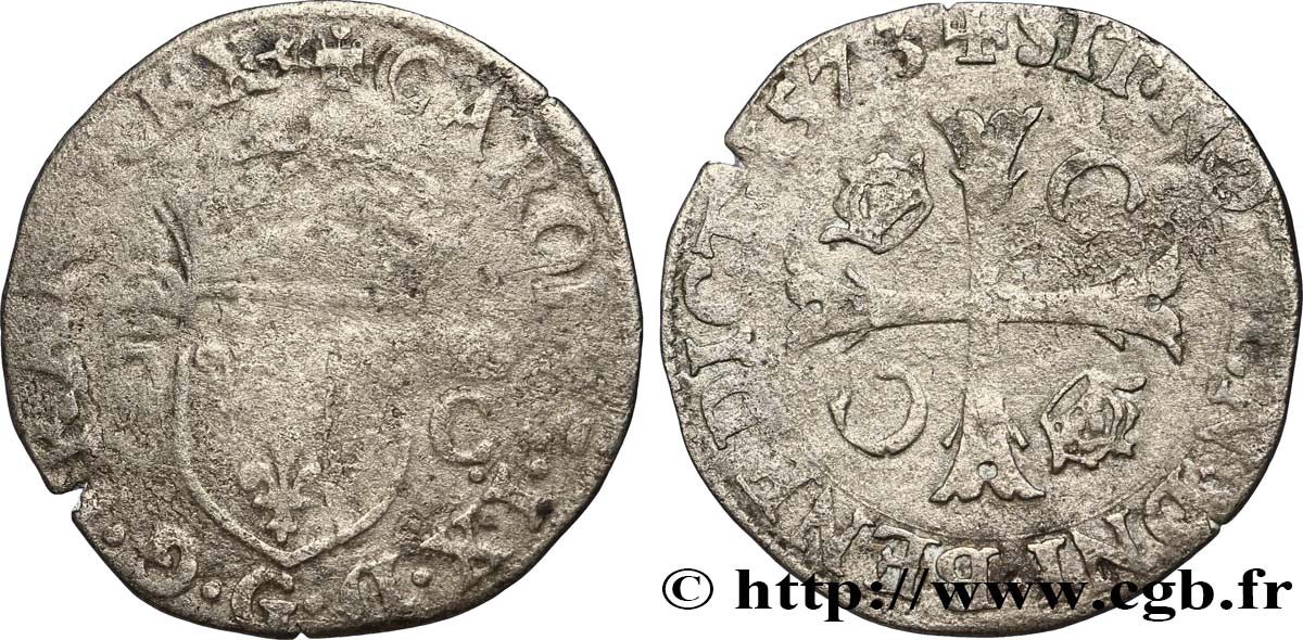 CHARLES IX Douzain aux deux C couronnés 1573 Poitiers TB