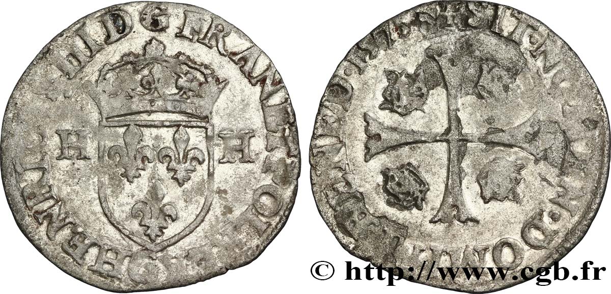 HENRI III Douzain aux deux H, 1er type 1575 Poitiers TTB/TB+