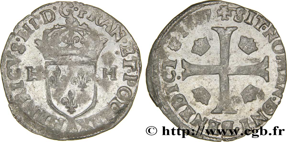 HENRI III Douzain aux deux H, 1er type 1577 Paris TTB