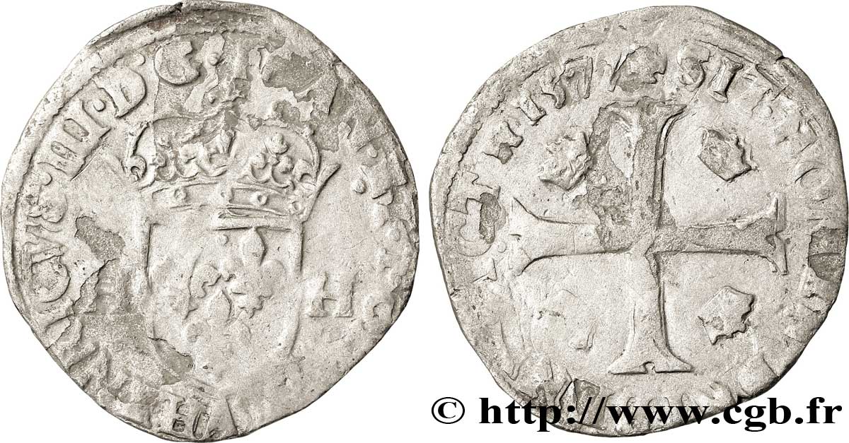 HENRY III Douzain aux deux H, 1er type 1577 Paris MB