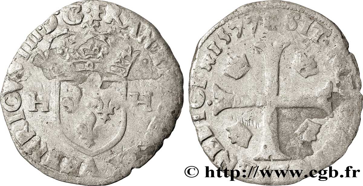 HENRI III Douzain aux deux H, 1er type 1577 Paris TB
