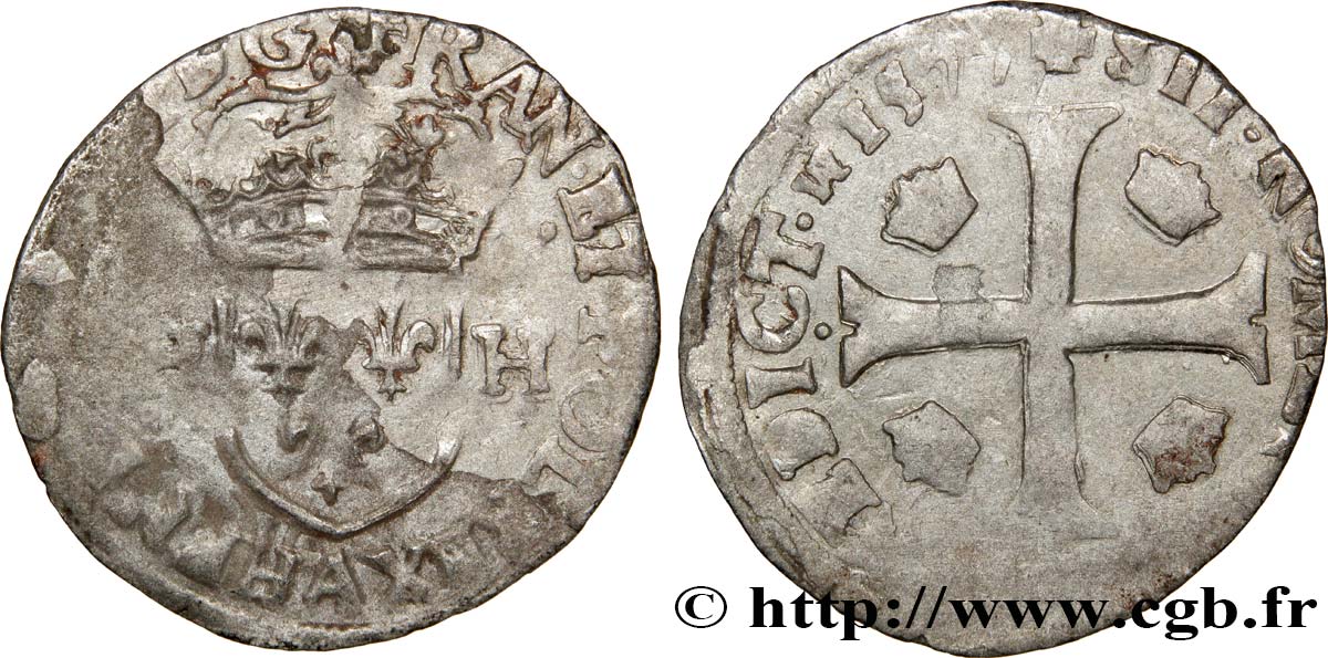HENRY III Douzain aux deux H, 1er type 1577 Paris BC