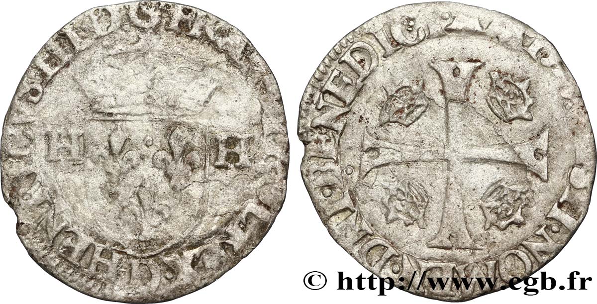HENRI III Douzain aux deux H, 1er type 1577 Lyon TB+