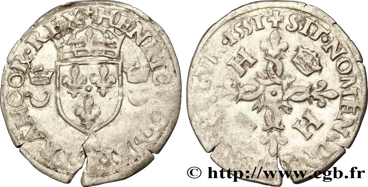 HENRI II Douzain aux croissants 1551 Paris TB+