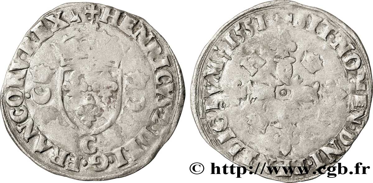 HENRI II Douzain aux croissants 1551 Saint-Lô  TB