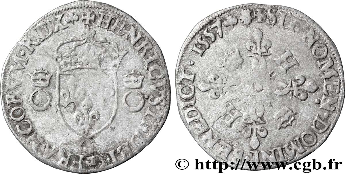 HENRY II Douzain aux croissants 1557 Poitiers VF