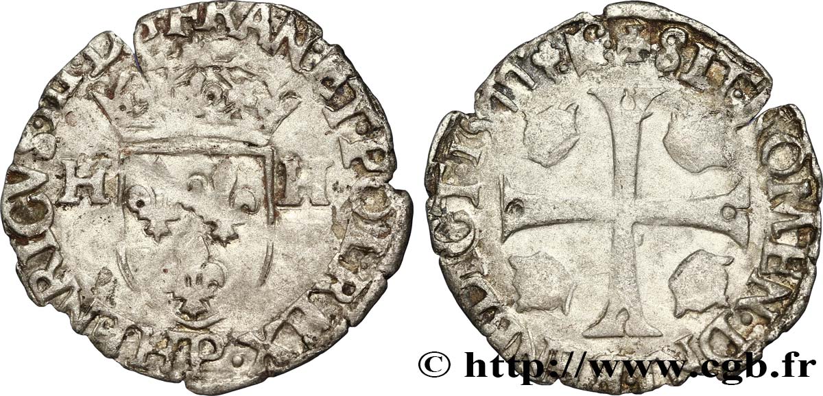 HENRI III Douzain aux deux H, 1er type 1577 Dijon TB+