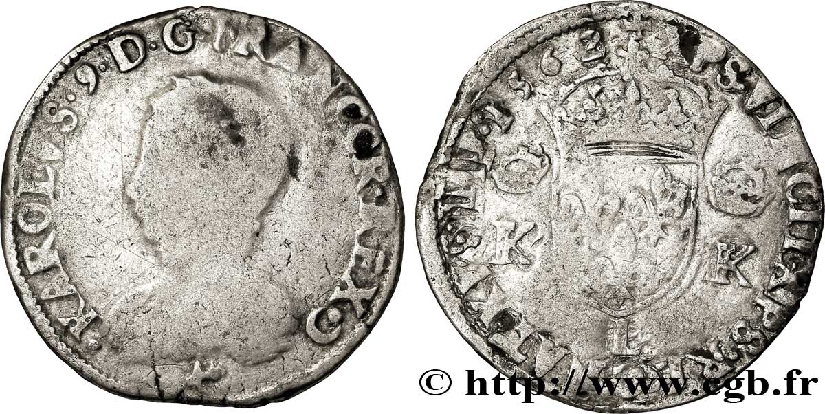 CHARLES IX Teston, 4e type 1562 Bayonne TB