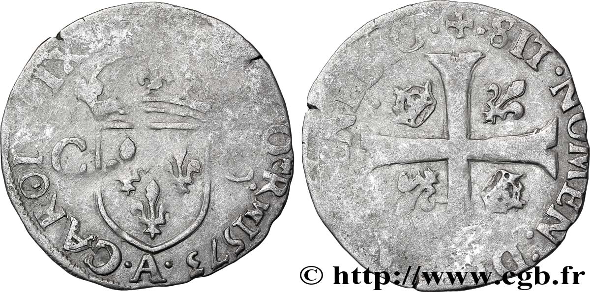 CHARLES IX Douzain aux deux C, 1er type 1573 Paris TB