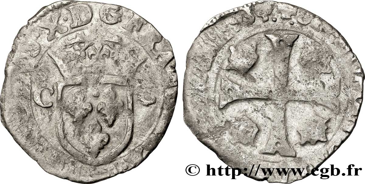 CHARLES X, CARDINAL DE BOURBON Douzain aux deux C, 1er type 1593 Dijon B+/B