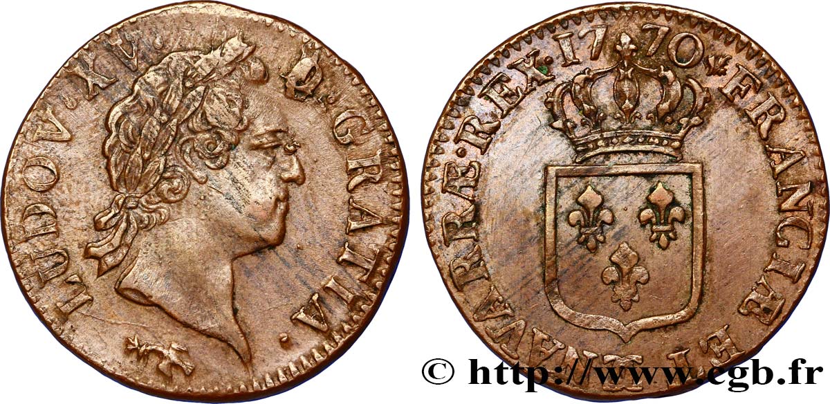 LOUIS XV DIT LE BIEN AIMÉ Sol dit  à la vieille tête  1770 Besançon TTB+