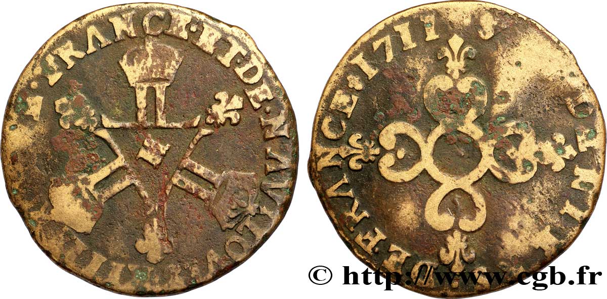 LOUIS XIV LE GRAND OU LE ROI SOLEIL Six deniers dits  Dardenne  1711 La Rochelle B/AB