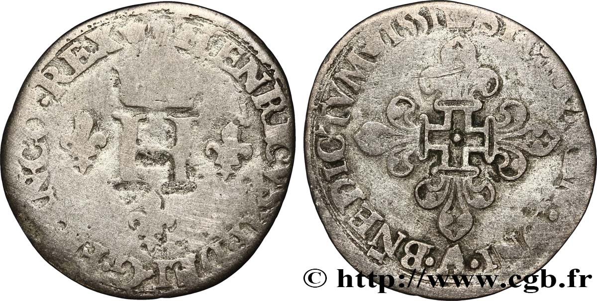 HENRI II Gros de trois blancs ou demi-gros de Nesle 1551 Paris B/TB